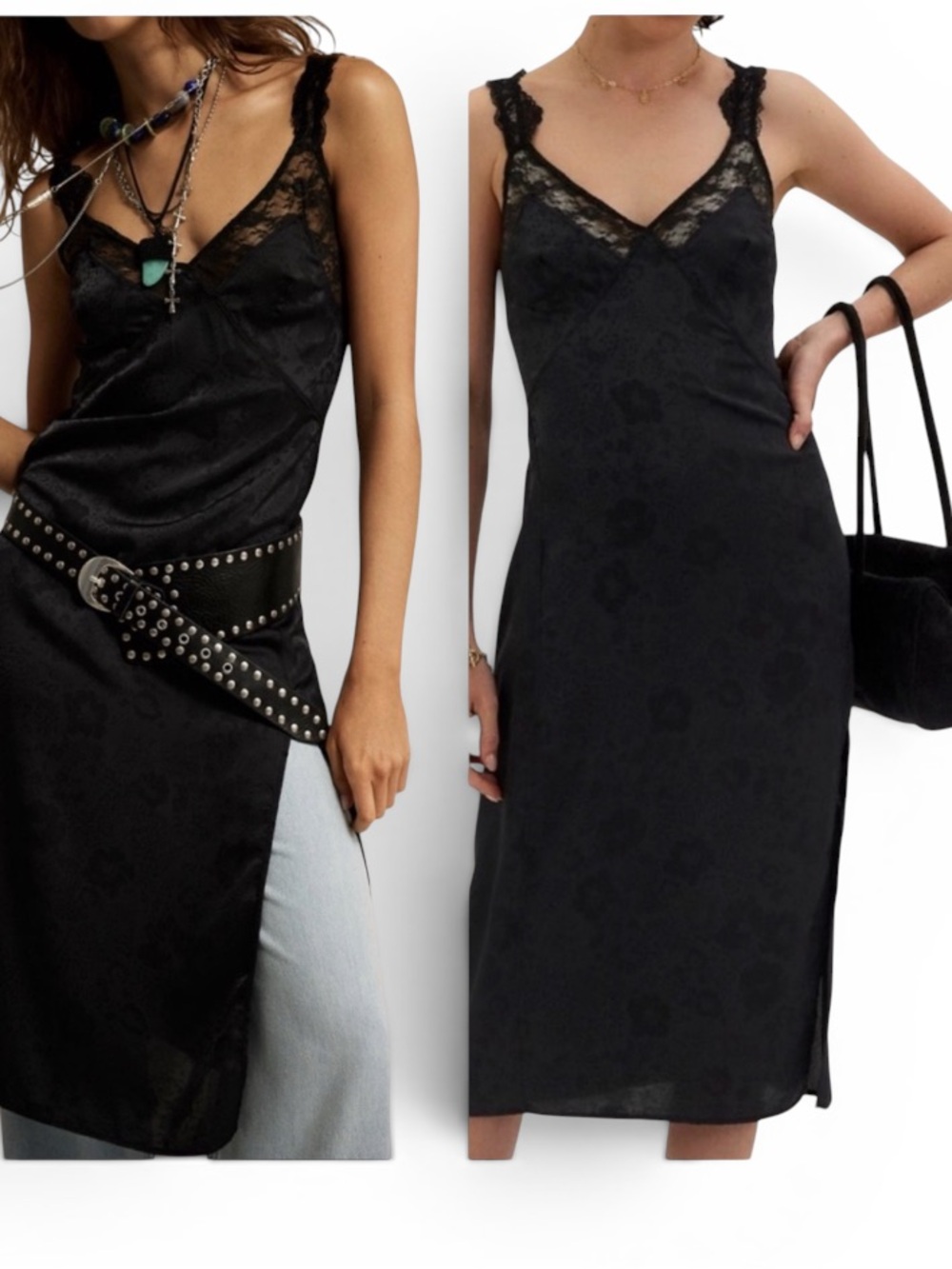 FREE PEOPLE TELL ME WHY MIDI SLIP DRESS BLACK SATIN MEDIUM